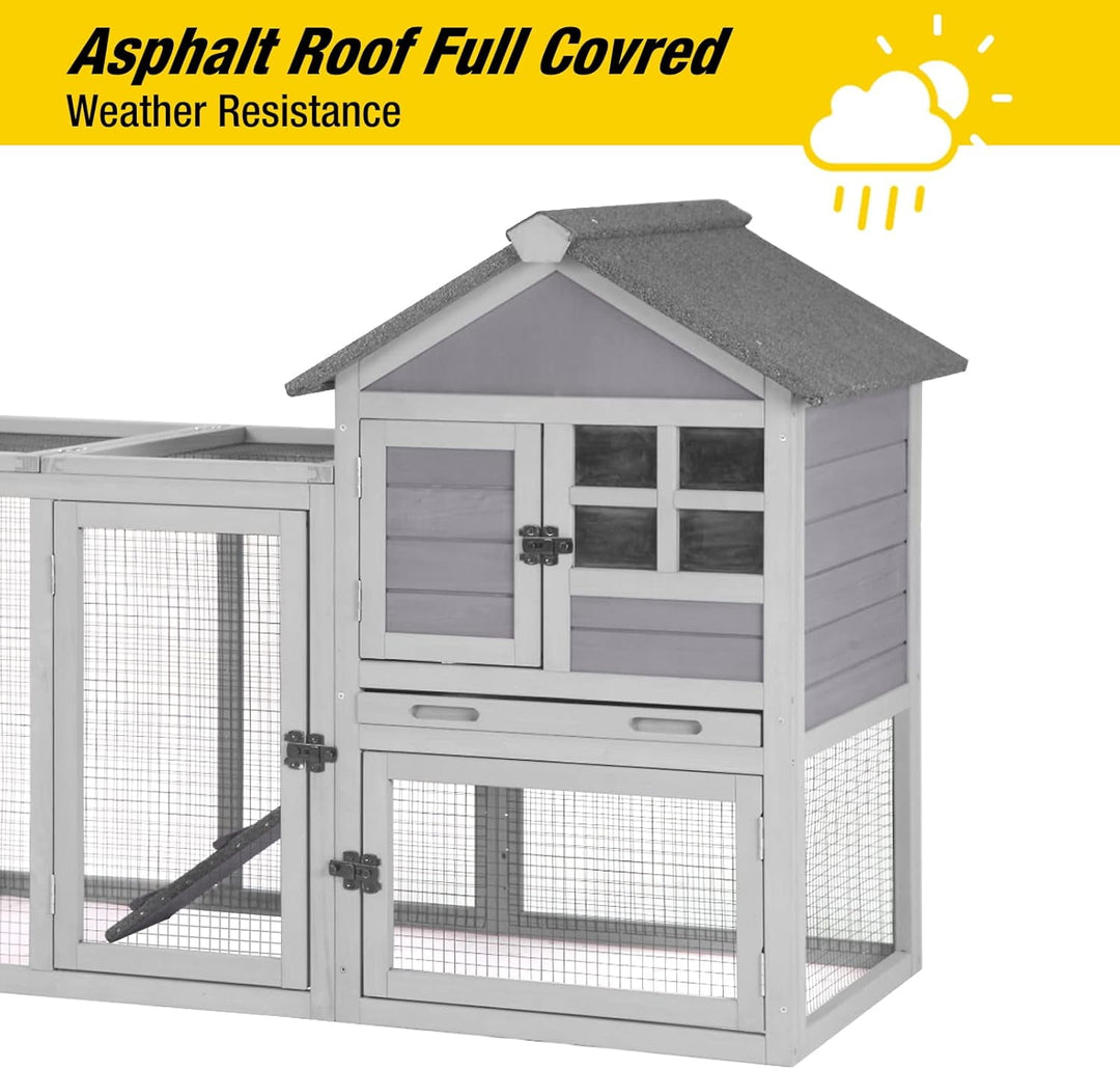 MEDEHOO Rabbit Hutch Indoor Outdoor Bunny Cage Rabbit cage with Run, Deeper No Leak Tray, Weatherproof