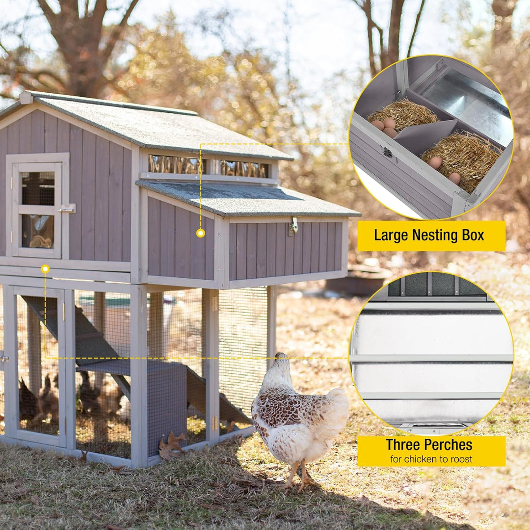 MEDEHOO Foldable Chicken Coop Fast Assembly Large Outdoor Hen House 69.8" L for 4-6 Chickens with Four Nesting Box, Three Perches AIR66-N1-WM