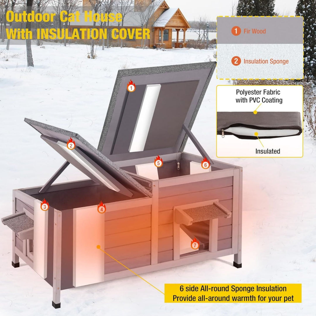 MEDEHOO Outdoor Cat House Insulated Feral Kitty Shelter with Liner Weatherproof Cat Condo for Winter AIR93-IN-WM