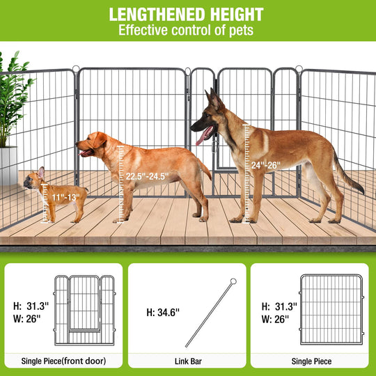 MEDEHOO 31'' Foldable Dog Pen Heavy Duty Metal Puppy Playpen Indoor Outdoor for Small Animals - 8 Panels AIR50-WM