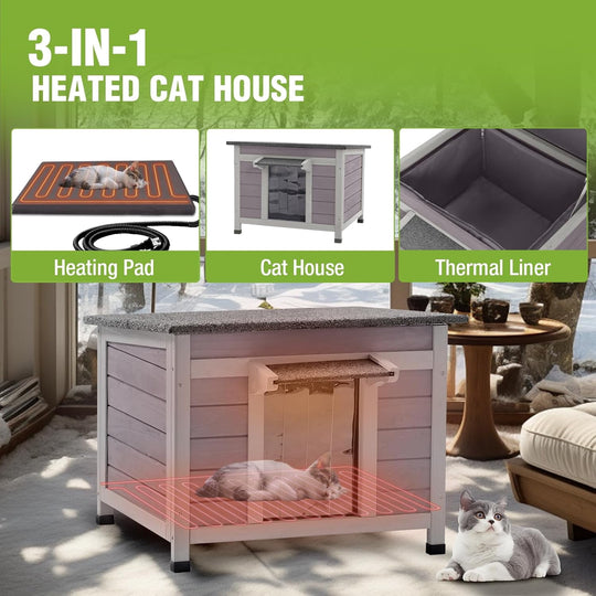 MEDEHOO Heated Cat House Outdoor Insulated Cat House for Outside Weatherproof Feral Cat Shelter with Heated Pad, Insulated Thermal Liner, Chewproof Cable for Cats (Winter-Ready) AIR12-IN-HP-MA-WM