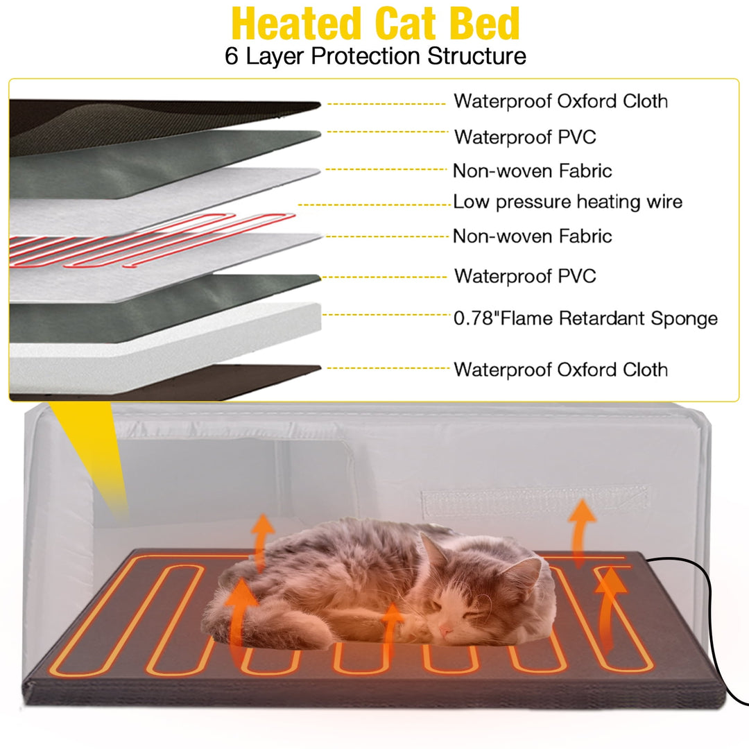 MEDEHOO Heated Outdoor Cat House for Outside Insulated Feral Cat Shelter Weatherproof with Heated and Insulated Liner 2 Story, Brown