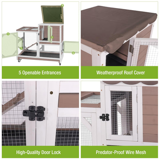 MEDEHOO 2-Story Rabbit Hutch with Chew-Proof Ramp &amp; Pull-Out Trays - Indoor/Outdoor 39.3" Wooden Rabbit Cage on Wheels for Rabbits, Guinea Pigs RH-AIR7013-MB