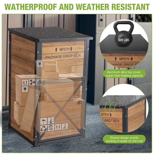 MEDEHOO Package Delivery Boxes for Outside, Metal Frame Large Parcel Drop Box with Combination Lockable, Secure Anti Theft Package Delivery Box for Porch Curbside AIR7011-N