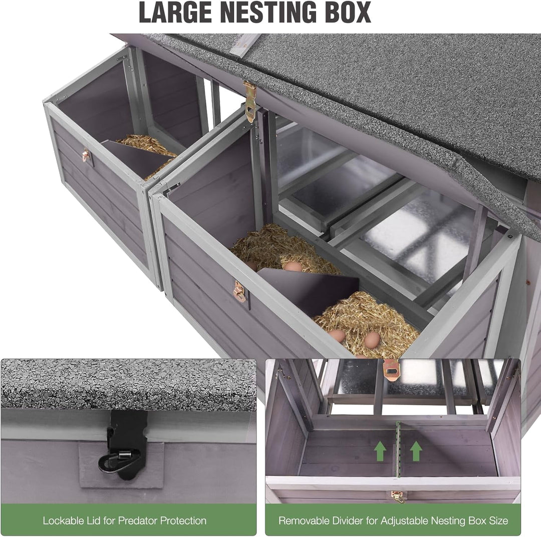MEDEHOO 68.1" Extra Large Chicken Coop with Super Large Wheels, Mobile Hen House Poultry Cage with Strong Iron Frame, Outdoor Chicken House with 4 Nesting Boxes, 4 Perches for 6-8 Chickens MEDE-AIR97-MA-WM