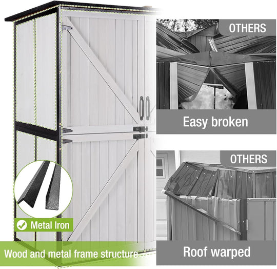 MEDEHOO Outdoor Storage Shed with Metal Frame,Wooden Tool Cabinet with Adjustable Shelfs, House Garden Shed for Backyard Garden Patio Lawn