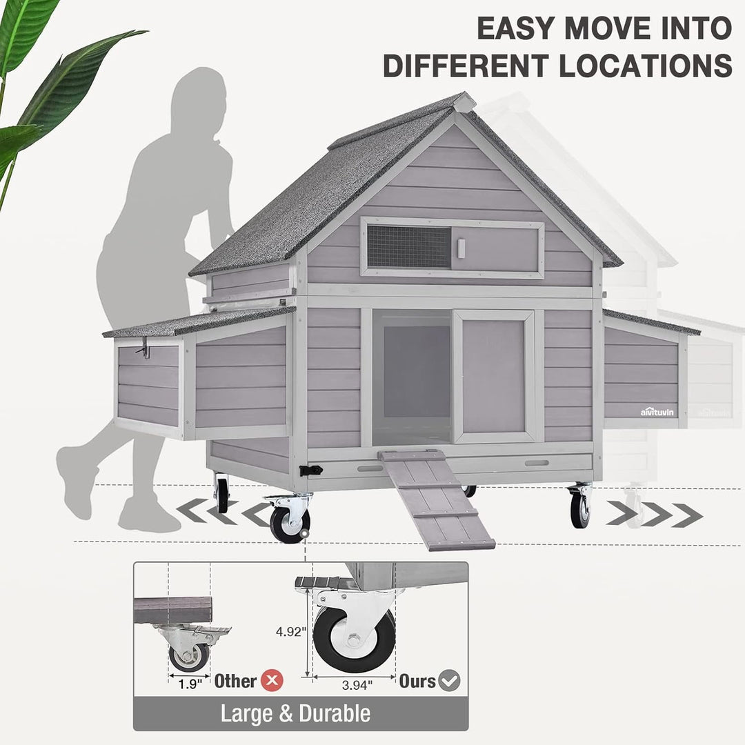 MEDEHOO Large Chicken Coop with Wheels, Expandable Chicken House for Outdoor with Two Nesting Box, Leakproof Pull-out Tray  Hen House for 5-6 Chickens AIR67-Q-WM