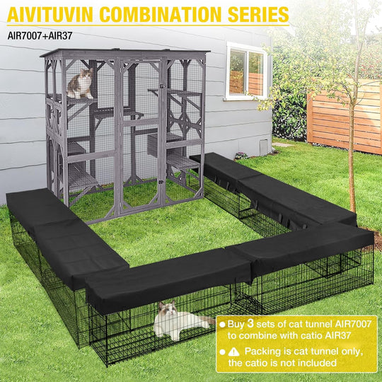 MEDEHOO Catio Outdoor Cat Enclosure with 7 Platforms, 2 Resting Boxes, Large Window Cat House for 6-8 Mulitiple Cats Walk in Kitty Cage with Weatherproof Tarp Roof 71"