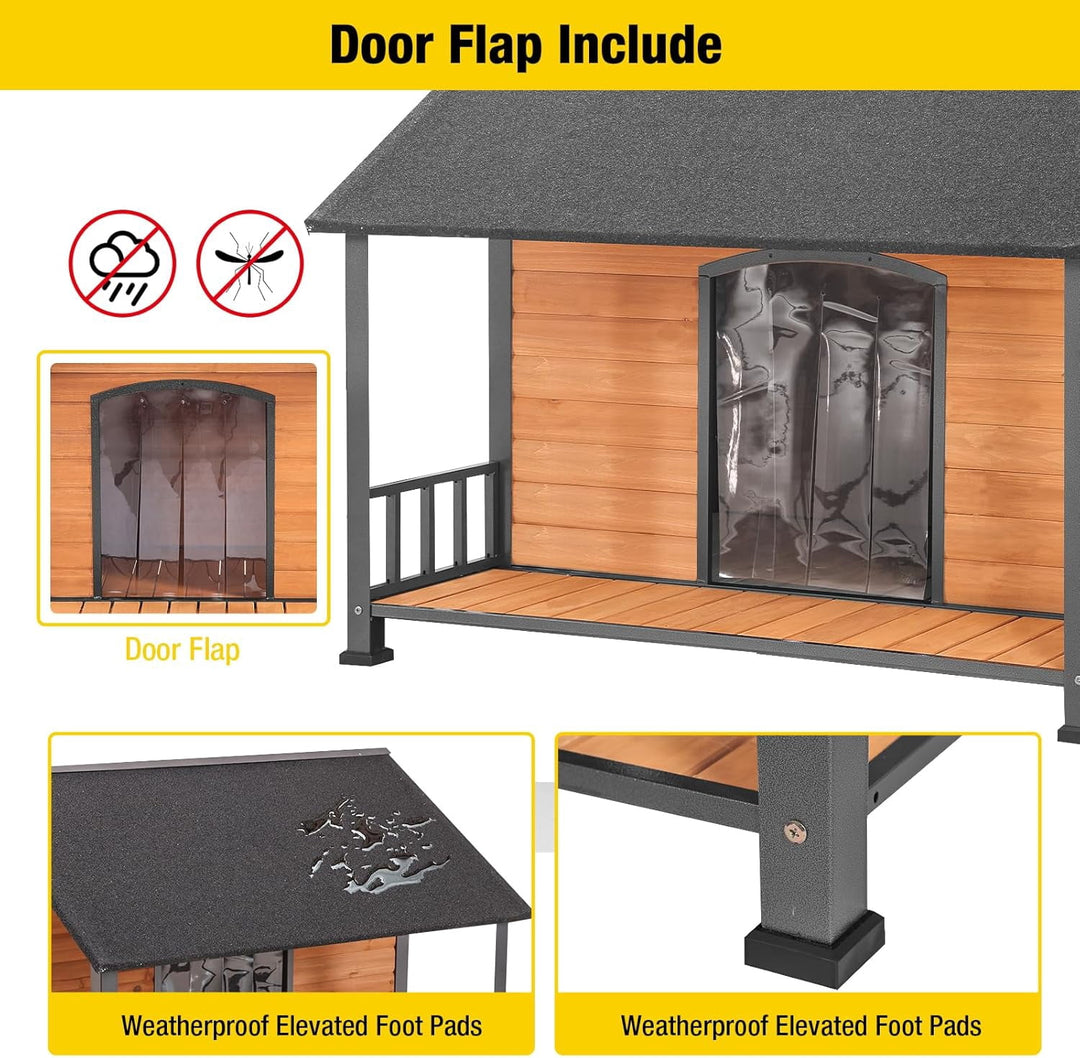 MEDEHOO Dog House Outdoor 47.2" L Upgraded with Metal Frame Large Dog Kennel for Medium to Large Dogs Weatherproof,Removable Floors,Raised Feet AIR7010-WM
