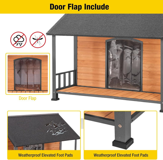 MEDEHOO Dog House Outdoor 47.2" L Upgraded with Metal Frame Large Dog Kennel for Medium to Large Dogs Weatherproof,Removable Floors,Raised Feet AIR7010-WM