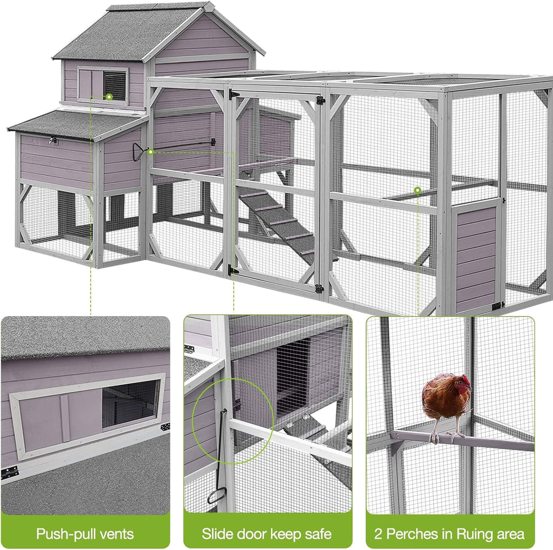 MEDEHOO Chicken Coop 55ft² Large Chicken House with Run Wooden Hen House Poultry Cage with 6 Large Nesting Boxes,10-15 Chickens AIR46-1