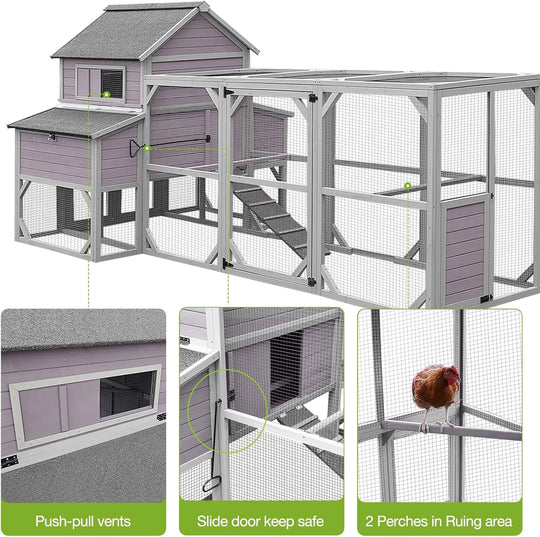 MEDEHOO Chicken Coop 55ft² Large Chicken House with Run Wooden Hen House Poultry Cage with 6 Large Nesting Boxes,10-15 Chickens AIR46-1