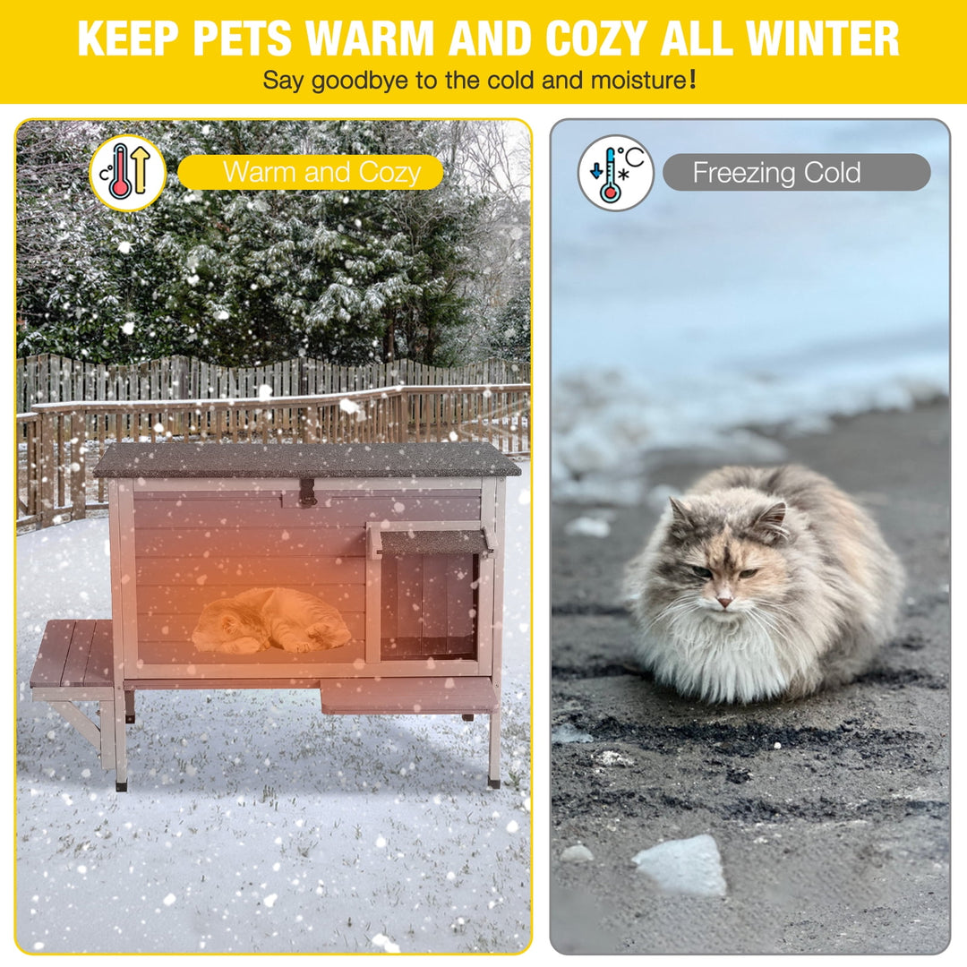 MEDEHOO Heated Outdoor Cat House with Heating Pad &amp; Insulated Liner, Weatherproof Feral Stray Cat Shelter for Winter, Windproof &amp; Waterproof, Fits 1-3 Cats AIR91-IN-MA-WM