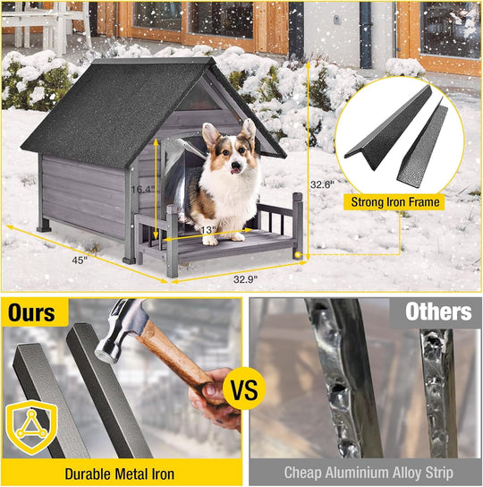 MEDEHOO Heated Dog House Outdoor 45" Large Dog Kennel with Metal Frame Insulated Indoor Dog Cage for Small Medium Large Dogs with Heater and Insulated Liner
