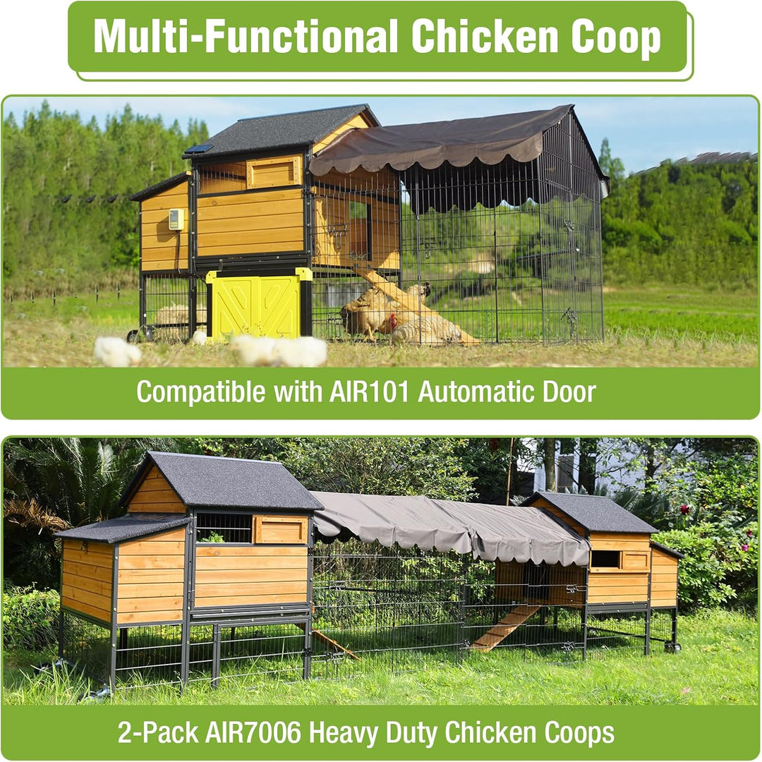 MEDEHOO Mobile Chicken Coop Upgraded with All Arounded Metal Frame Expandable Hen House with Super Large Wheels for 4–6 Chickens, 3 Nesting Boxes, Metal Run, 85" L AIR7006-N-1-WM