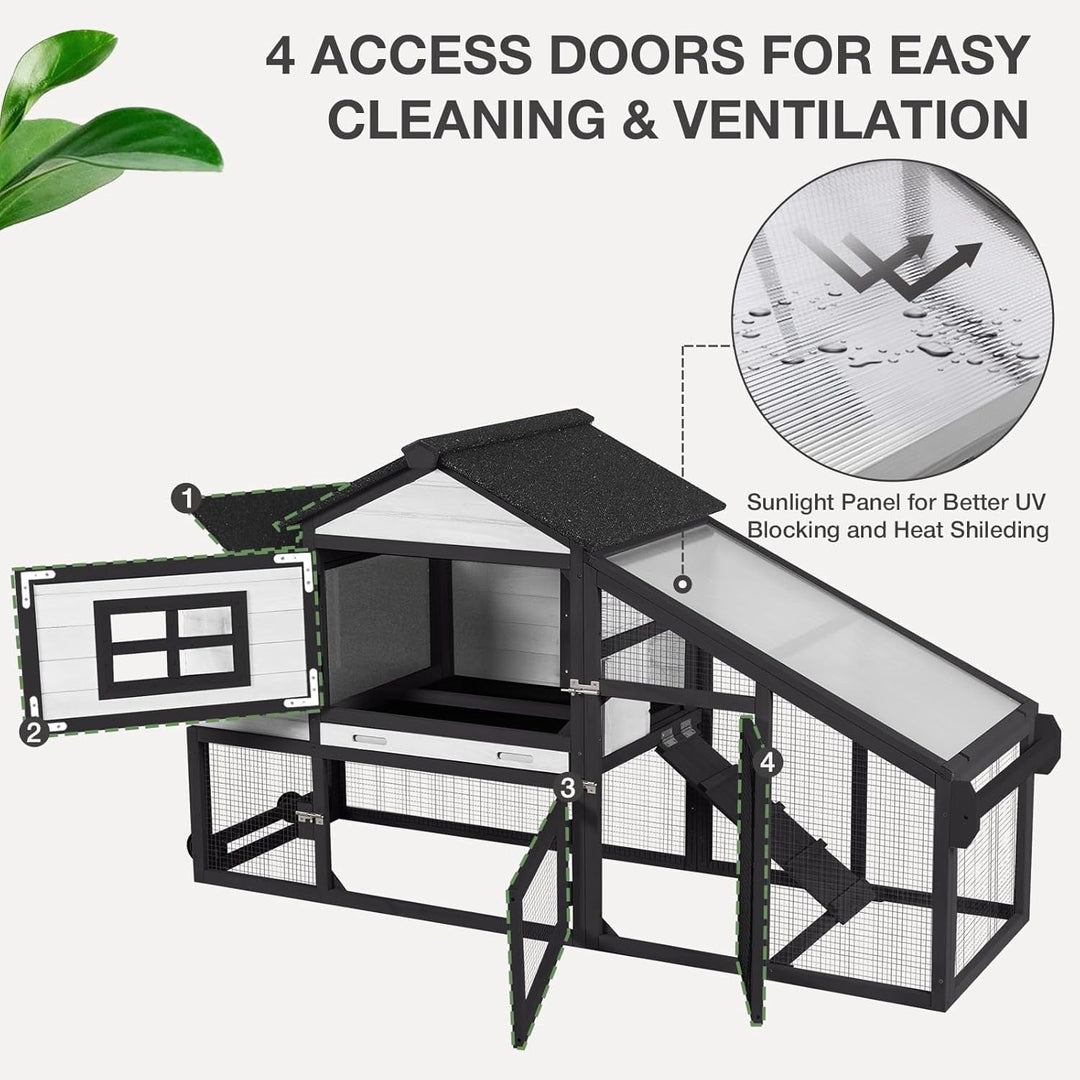 MEDEHOO Chicken Coop Expandable Chicken House for Outdoor with Wheels Nesting Box, Leakproof Pull-on Tray, and UV-Resistant Roof Panel - Black&amp;White