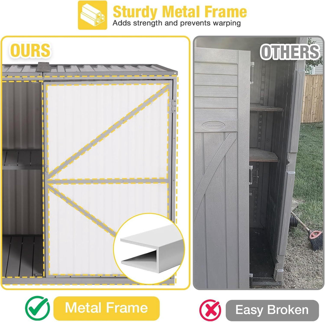 MEDEHOO Outdoor Storage Cabinet Trash Can Storage Shed Upgraded with Metal Frame for Garbage Can, Gardening Tools and Accessories AIR105-ZJ-WM
