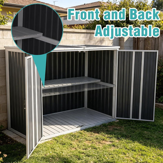 MEDEHOO Outdoor Storage Shed 4.2x2.2FT with Metal Frame &amp; Fir Wood, Weatherproof Resin Garden Shed for Patio Backyard, Horizontal Storage Cabinet with Adjustable Shelves AIR105-G-A11-WM