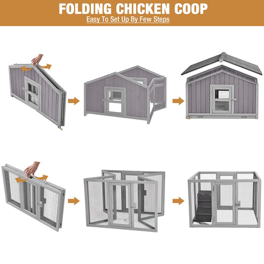 MEDEHOO Chicken Coop Folding Chicken House, Hen Coop Poultry Cage for 2-4 Chickens, Foldable Hen House 26ft² Multi-Levels, Easy to Set Up AIR66-U