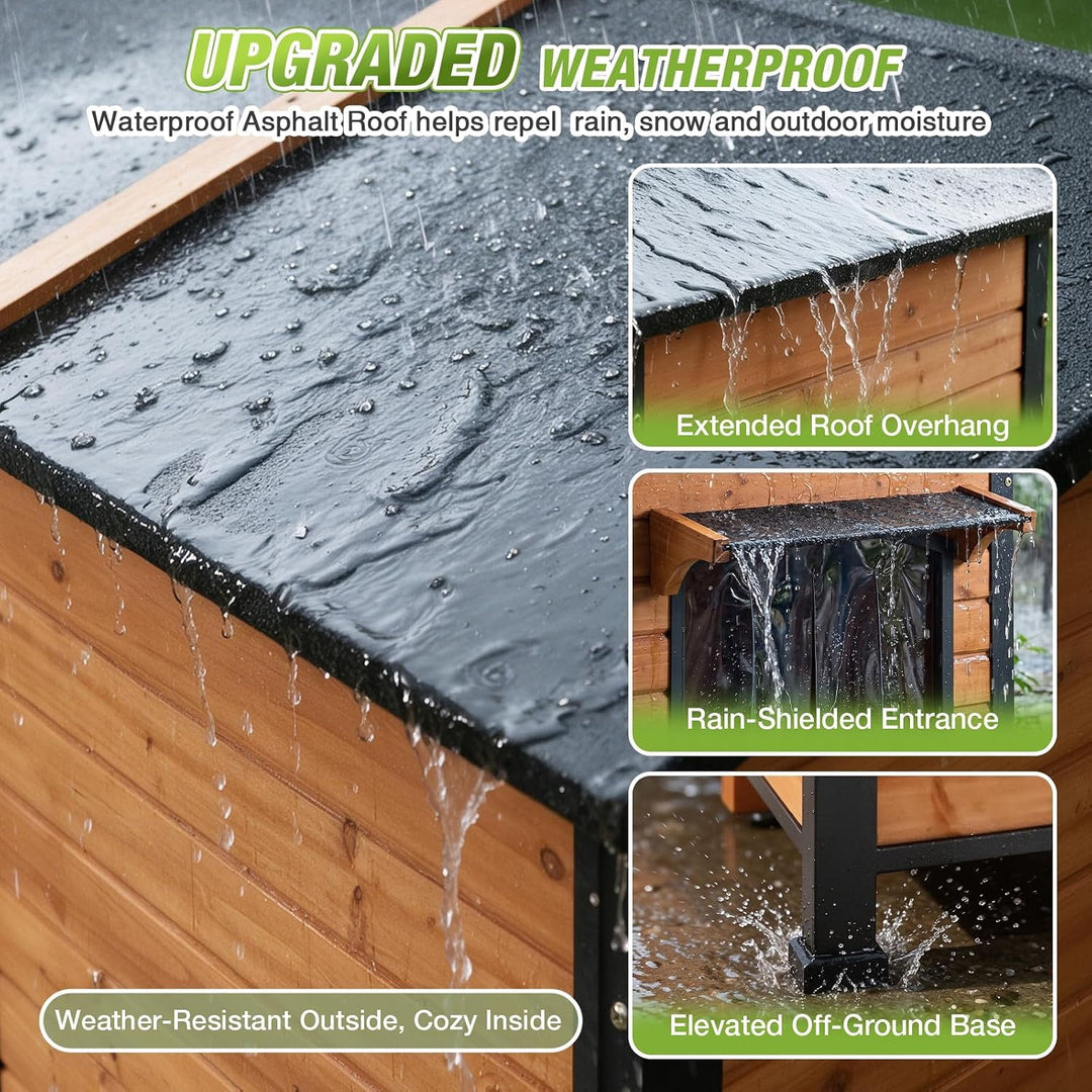 MEDEHOO 59.1" Extra Large Heated Dog House with 6-Side Insulation &amp; Heavy Duty Steel Frame Weatherproof for Winter Outdoor, Brown AIR63-IN-WM