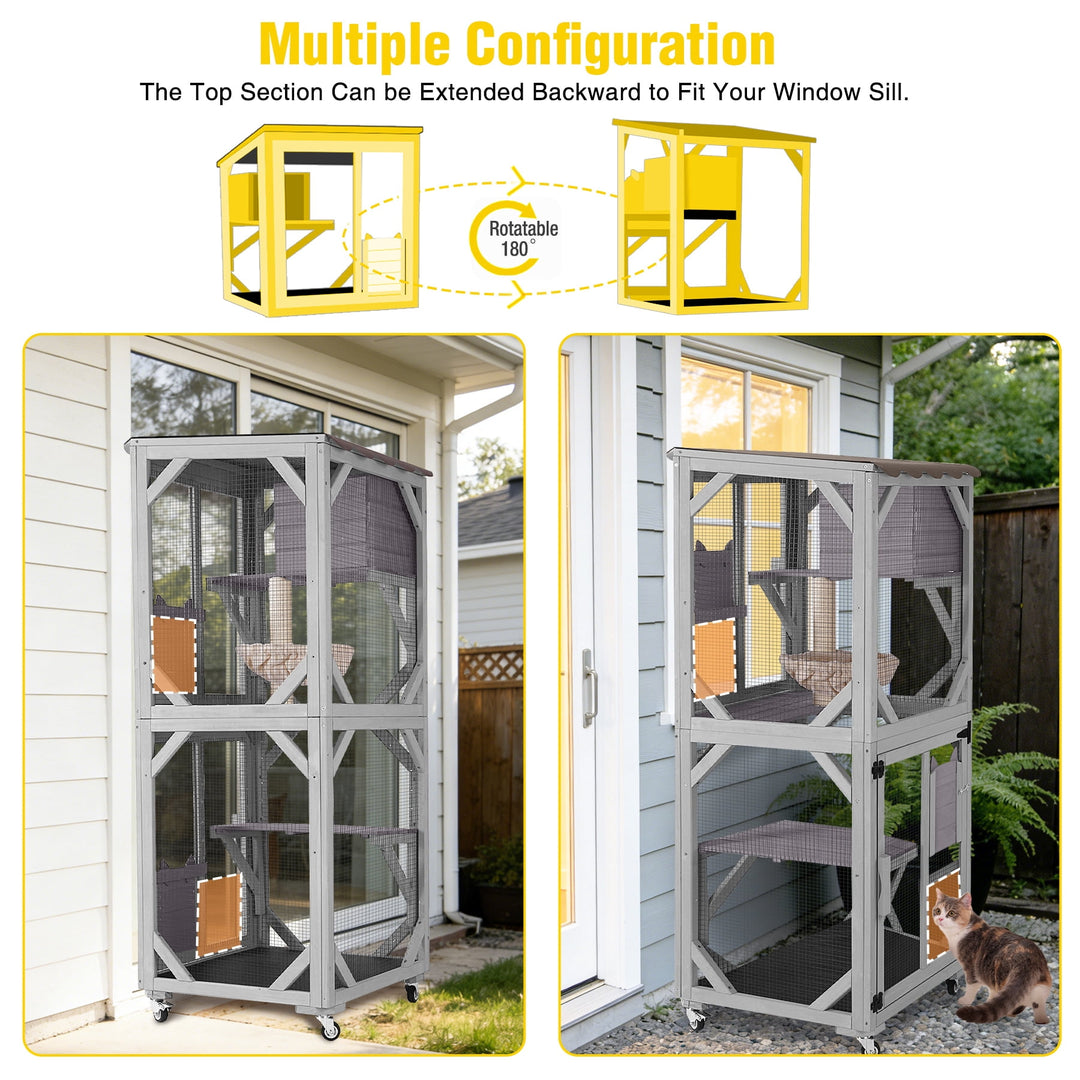 MEDEHOO Outdoor Cat Catio Enclosure with Wheels, Movable Outdoor Cat House Cat Cage with Upgraded Resting Box, Waterproof Cover