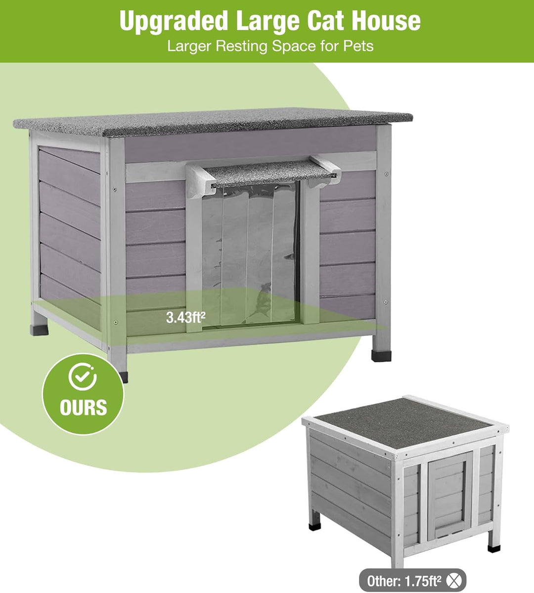 MEDEHOO Insulated Cat House with Insulated Liner for Outdoor Weatherproof, Wooden Outdoor Cat Shelter for Winter AIR12IN-AD-WM