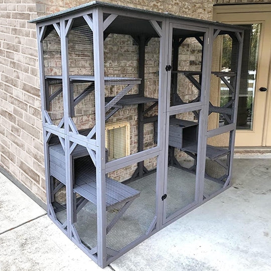 MEDEHOO Large Catio Outdoor Cat Enclosure, 5-Tier Cat Playpen with Window Access, Extra Large, Grey