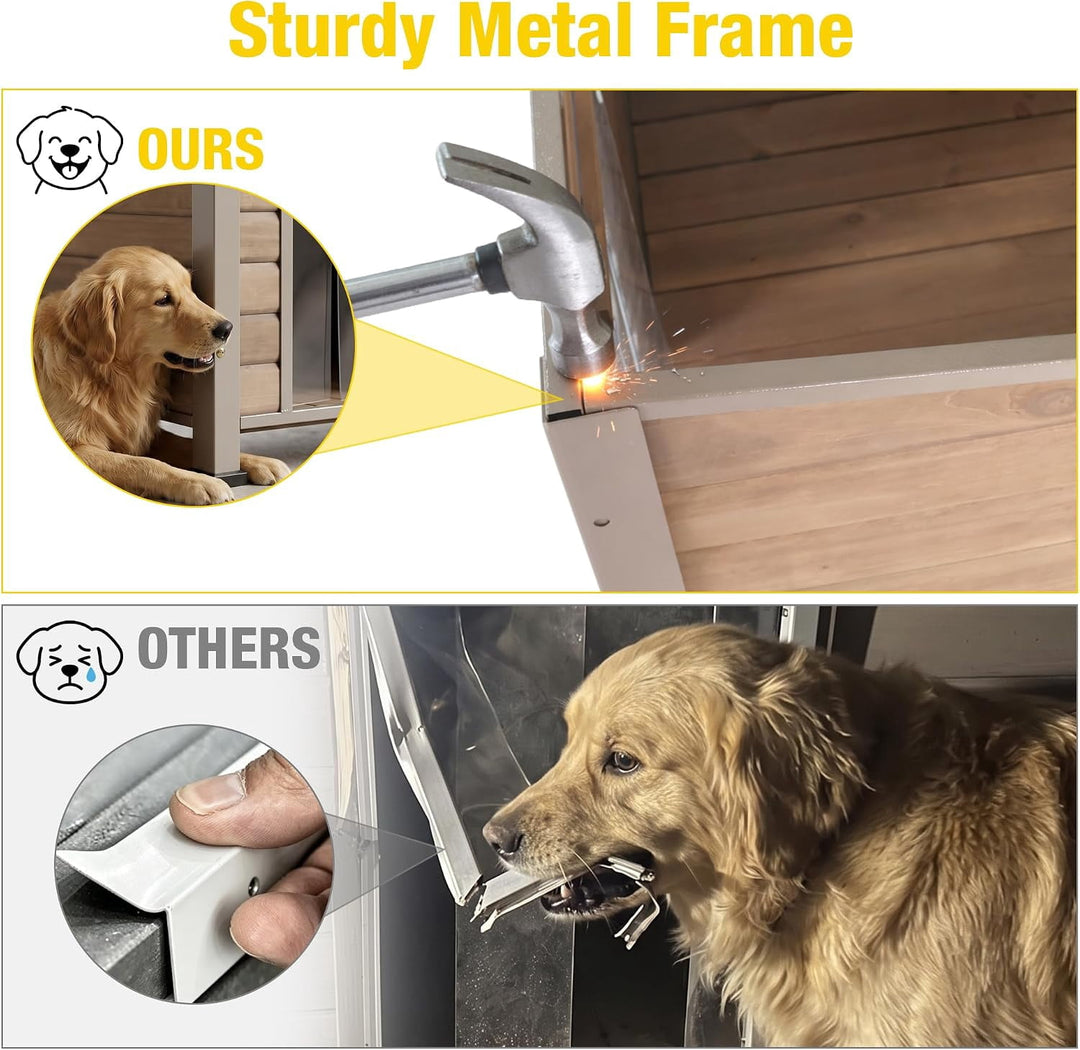 MEDEHOO 60" Heated Dog House Outdoor, Extra Large Insulated Kennel with Chew-Proof Metal Frame &amp; Rotating Bowl