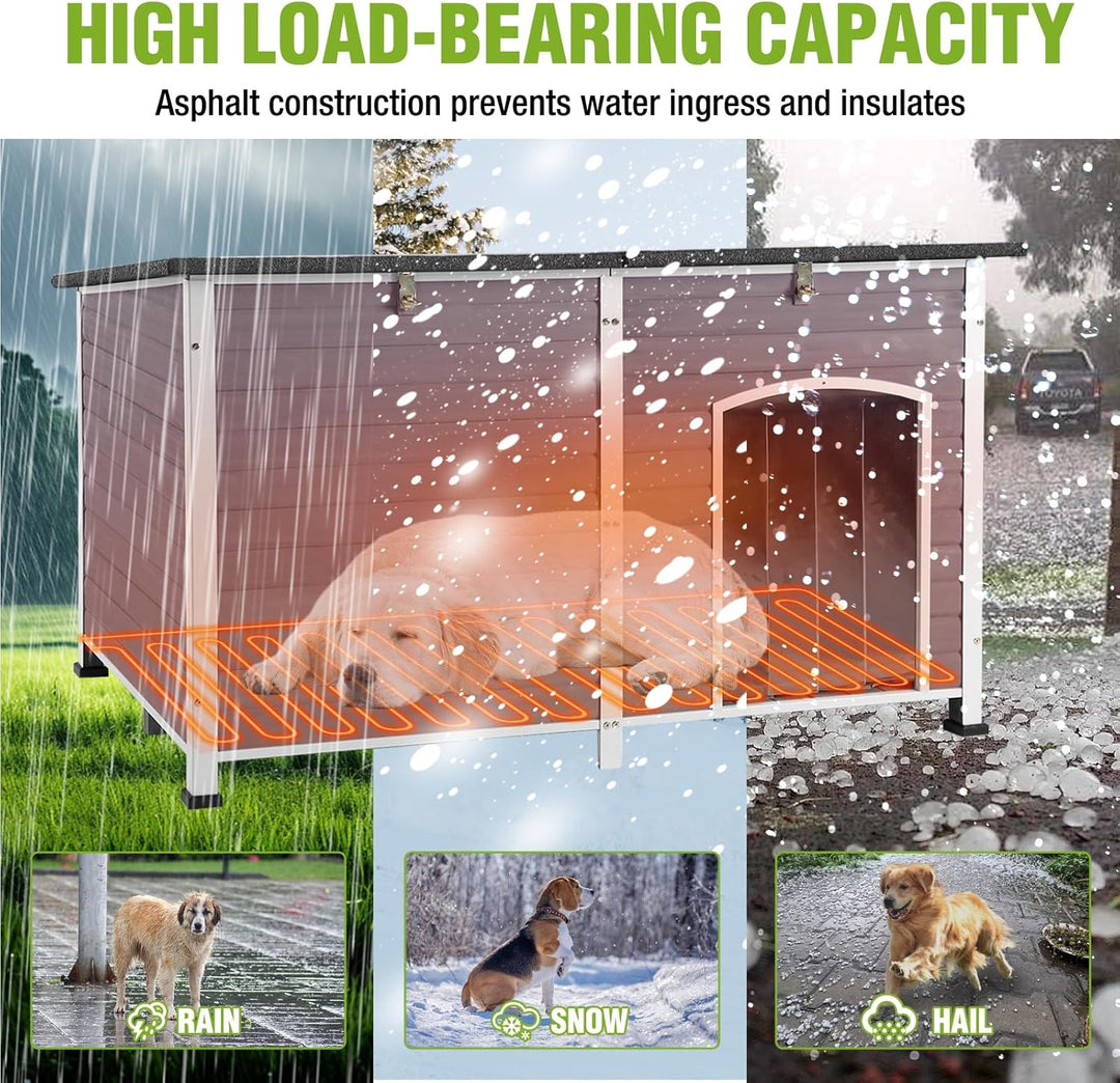 Extra Large Heated Dog House Outdoor Insulated for Winter, Weatherproof Dog Kennel with Anti-Chewing Iron Frame, Insulated Dog Shelter for Large Breed (Grey, 59.1'' Large) DH64-IN-HP-2DML