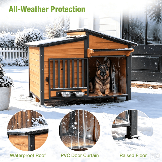 MEDEHOO Heated Dog House Outdoor, Extra Large Insulated Weatherproof Kennel with Heating Pad &amp; Chew-Proof Metal Frame