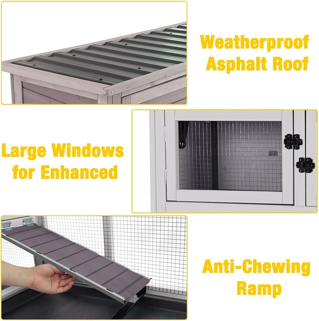 MEDEHOO Rabbit Hutch Bunny Cage Outdoors &amp; Indoors with Wheel, 2-Story Rabbit Cage for Guinea Pigs with 2 Leakproof Trays &amp; 4 Wheels AIR77-PD