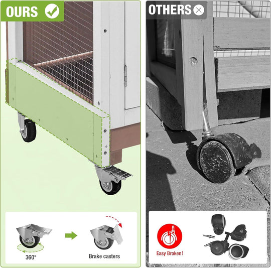 MEDEHOO Rabbit Hutch Indoor Mobile Outdoor Bunny Cage with Openable Middle Door, Two Story Guinea Pig Cage with Wheels, 36"L x 17.7"W x 36.4"H (Brown) AIR77-WZ-N-WM