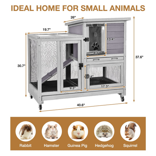 BUTINGLALE Outdoor Rabbit Hutch Bunny House Wooden Indoor Rabbit Cage for Small Animals with Trays AIR10-H-WM