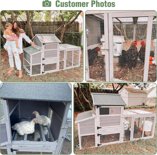 78" Mobile Chicken Coop with Wheels for 4-6 Chickens, Large Wooden Hen House Duck Cage with Run, Nesting Box, Pull-Out Tray, Waterproof Asphalt Roof Mark-AIR27-4
