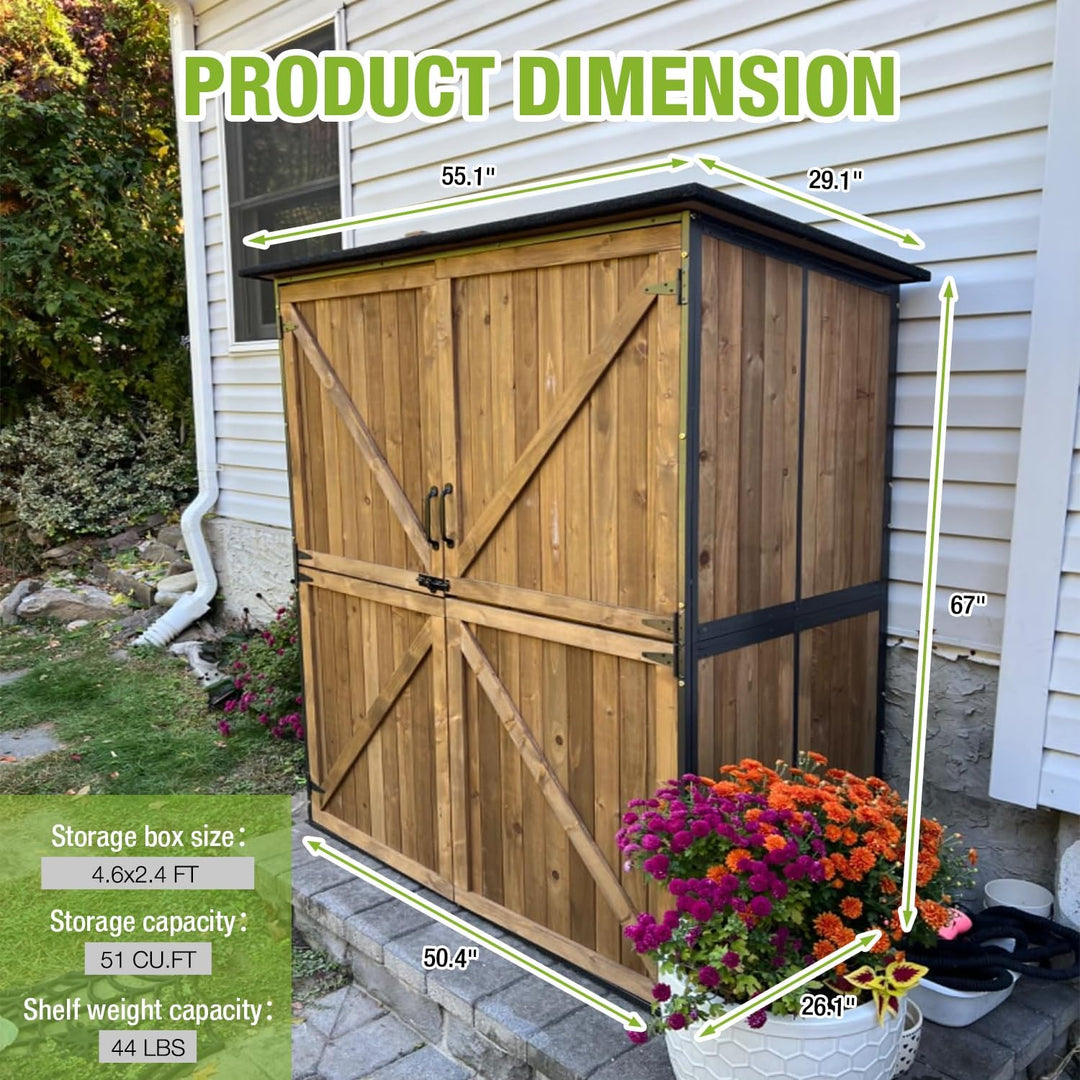 MEDEHOO Outdoor Storage Shed with Metal Frame,Large Wooden Tool Cabinet with Adjustable Shelfs, House Garden Shed for Backyard Garden Patio Lawn