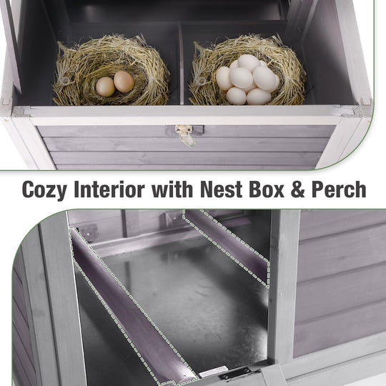 MEDEHOO Small Chicken Coop with 2 Nesting Boxes, Wooden Hen House for 1-2 Chickens, Waterproof Asphalt Roof Poultry Hutch with Wildlife-Proof Latches, Roosting Bar and 4 Ground-Clearing Legs AIR7020-D11-WM