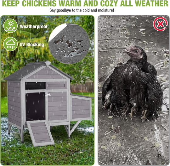Outdoor Chicken Coop with Nesting Box, Weatherproof Hen House with Leakproof Pull-Out Tray, Oenable Roof, Poultry Coops for Chickens, Duck &amp; Quail AIR7020-MB-WM