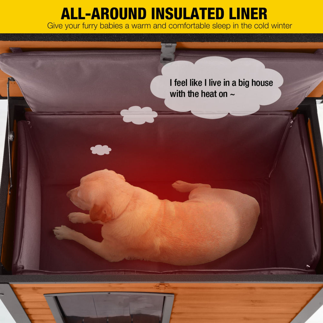 MEDEHOO Insulated Outdoor Dog House with Insulated Liner for Winter Weatherproof Dog Kennel All-Around Iron Frame AIR74-IN-WM