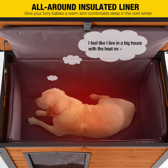 MEDEHOO Insulated Outdoor Dog House with Insulated Liner for Winter Weatherproof Dog Kennel All-Around Iron Frame AIR74-IN-WM