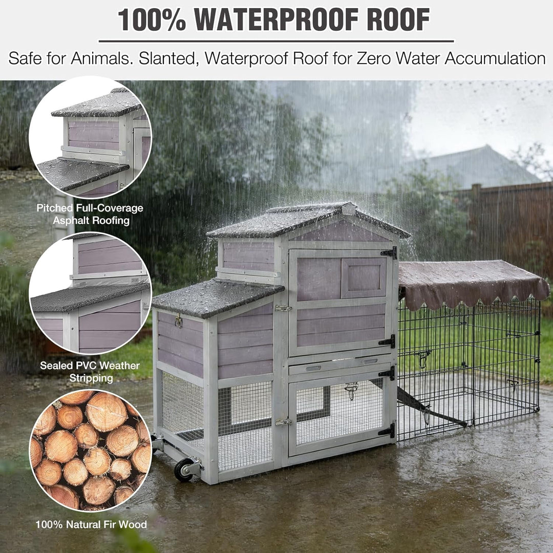 MEDEHOO Mobile Chicken Coop with Run, 79.1"L Large Outdoor Wooden Poultry Cage Hen House with Wheels, Nesting Box, Waterproof Roof for 4-6 Chickens