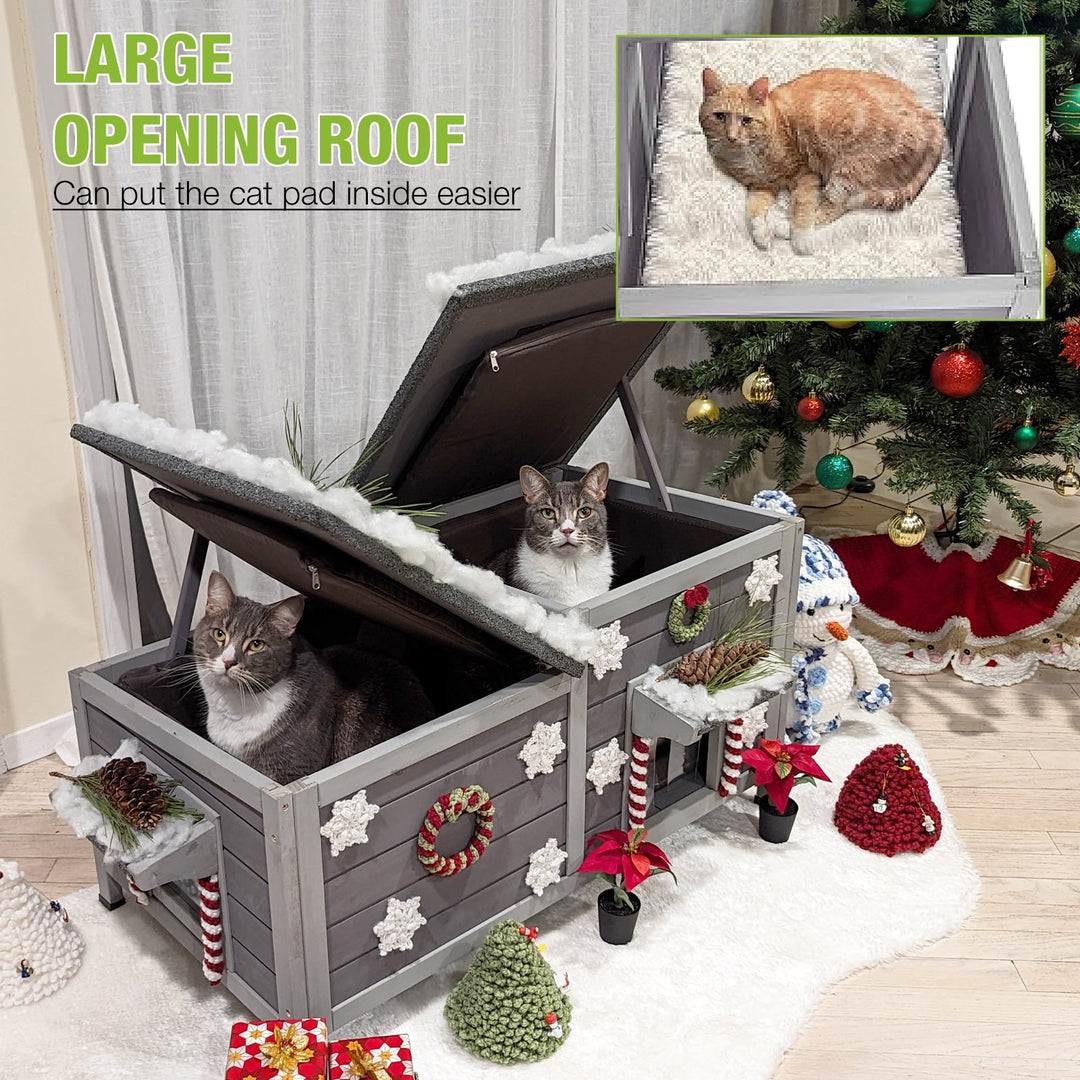 MEDEHOO Cat House Outdoor Feral Kitty Shelter with Insulated Liner Weatherproof Roof Cat Home for Winter,Roomly AIR93-IN-0J-WM2