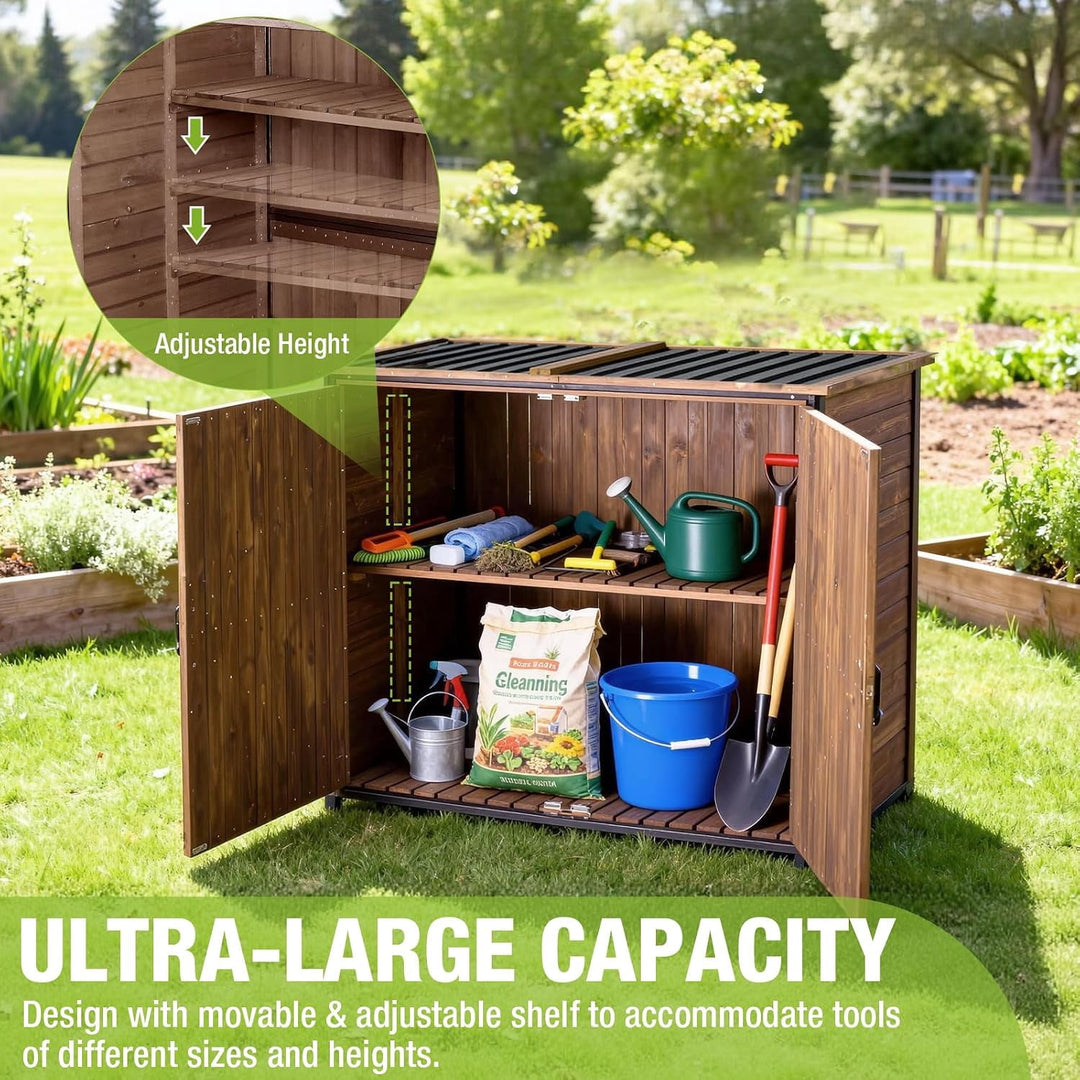 MEDEHOO Outdoor Storage Shed Cabinet with Strong Iron Frame Large Wooden Garden Shed Tool House with Adjustable Shelfs,Medium AIR105-shed-J-WM