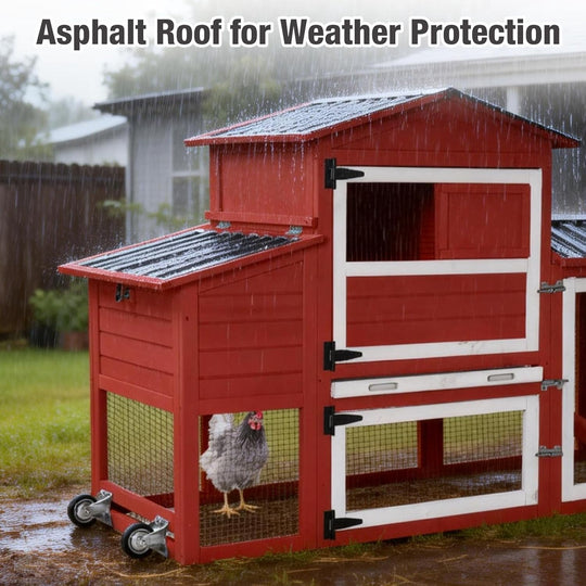 MEDEHOO 83" Large Chicken Coop for 4-6 Chickens, Mobile Hen House Outdoor Wooden Poultry Cage with Wheels Nesting Box Run, Red