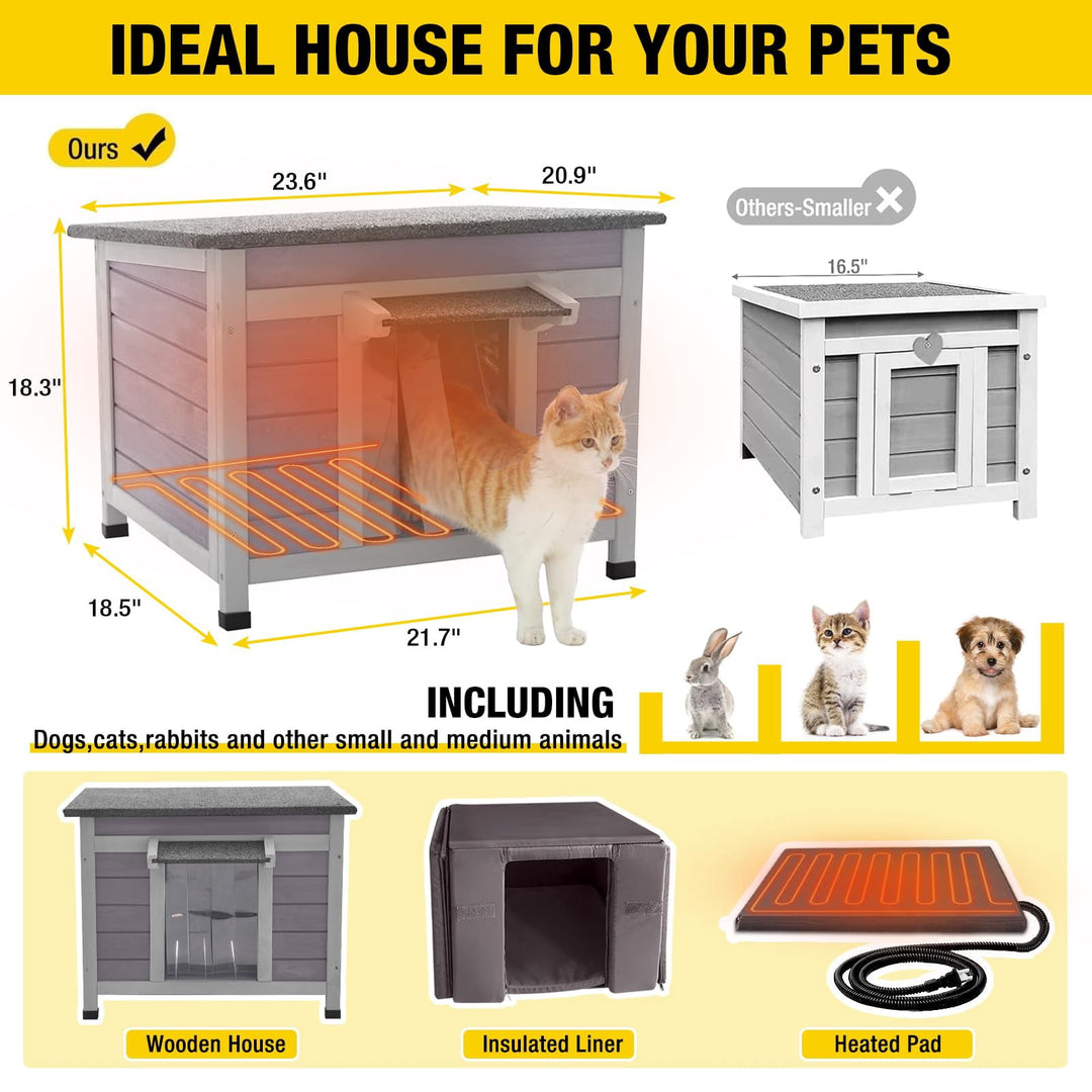 MEDEHOO Heated Cat House for Outdoor Cats with Insulated Liner for Winter, Temperature Control Cat Cage, Indoor Kitty Shelter with Heating Pad