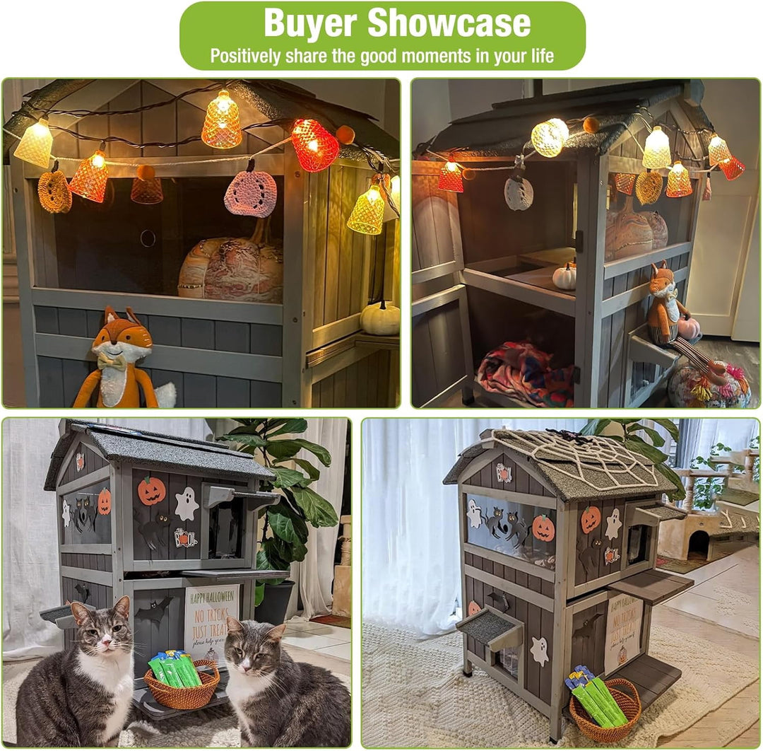 MEDEHOO Insulated Outdoor Cat House for Winter Feral Cat Shelter Weatherproof 2-Story AIR94-IN-N