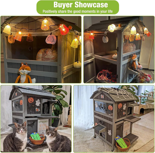 MEDEHOO Insulated Outdoor Cat House for Winter Feral Cat Shelter Weatherproof 2-Story AIR94-IN-N