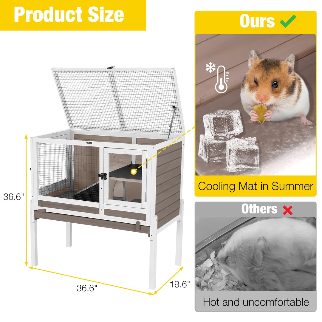 MEDEHOO Guinea Pig Cages Indoor Rabbit Hutch with Removable Stand Anti Chewing - Brown AIR53-WZ-WM