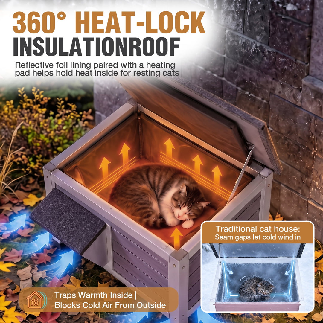 MEDEHOO Outdoor Cat House with Insulated Liner Extra Side Escape Door Weatherproof Roof Feral Cat Shelter for Winter Outside Light Gray AIR12-G-IN-WFS-ML