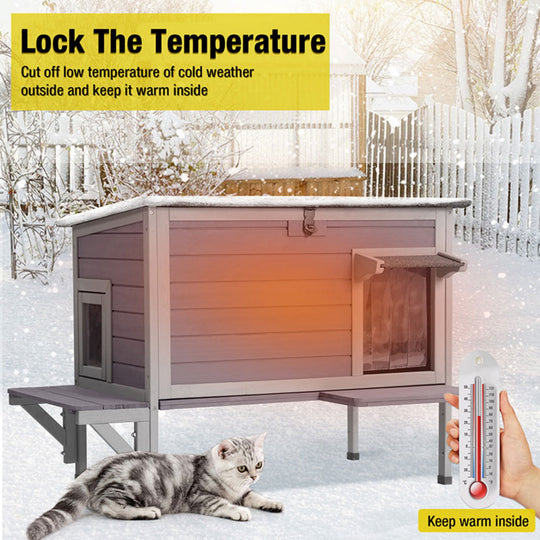 MEDEHOO Outdoor Cat House Weatherproof with Insulated Liner, Feral Cat Enclosure Grey Color