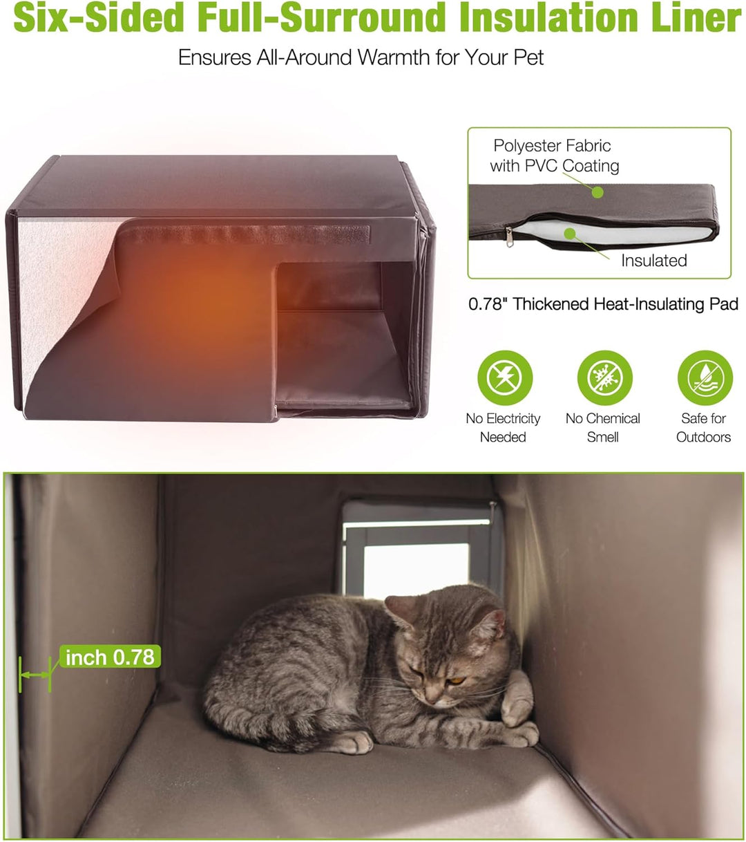 BUTINGLALE Insulated Outdoor Cat House with 0.78" Thick Liner - 6-Side All-Around Insulation, 3 Escape Doors &amp; Elevated Moisture-Proof Base - Weatherproof Feral Cat Shelter AIR91IN-AD